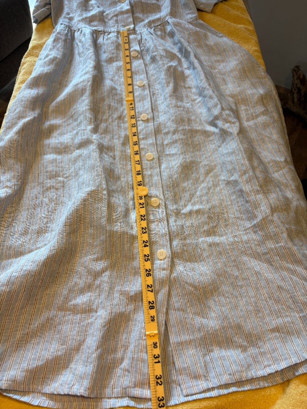 Madewell Blue Striped Linen Midi Dress Size Small Button Front Short Sleeve - Picture 7 of 7